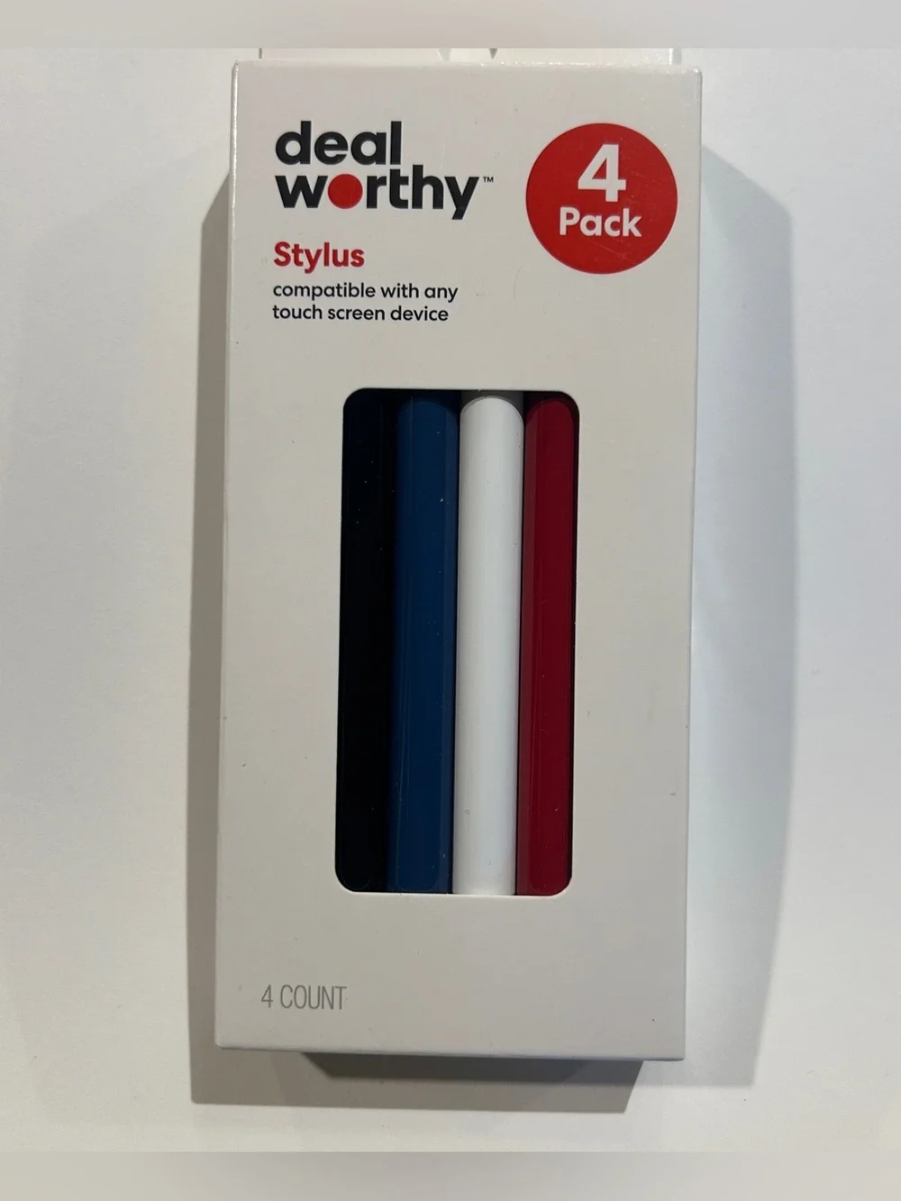 4-Pack Stylus Pens Touchscreen Devices Black Blue White Red Universal Compatible